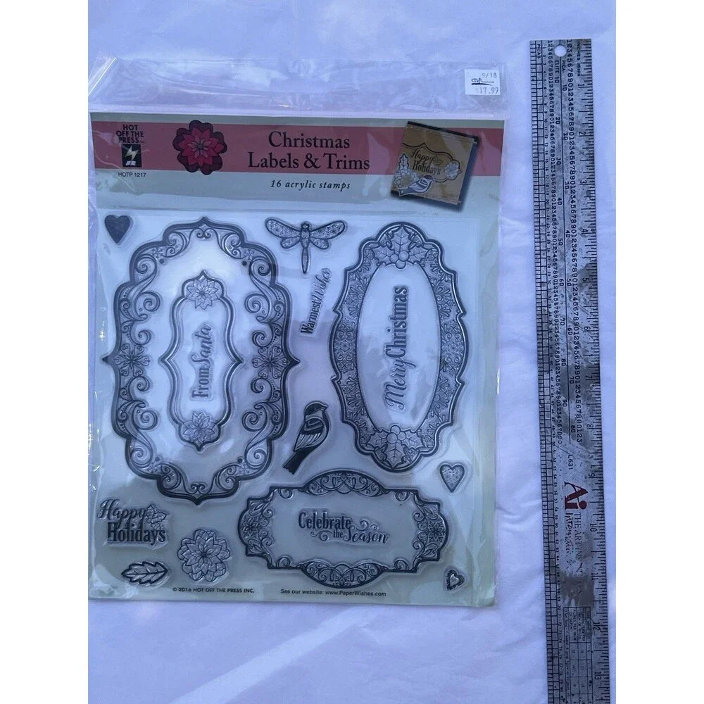 Hot Off the Press CHRISTMAS LABELS & TRIMS Acknowledgements Silicone Stamps